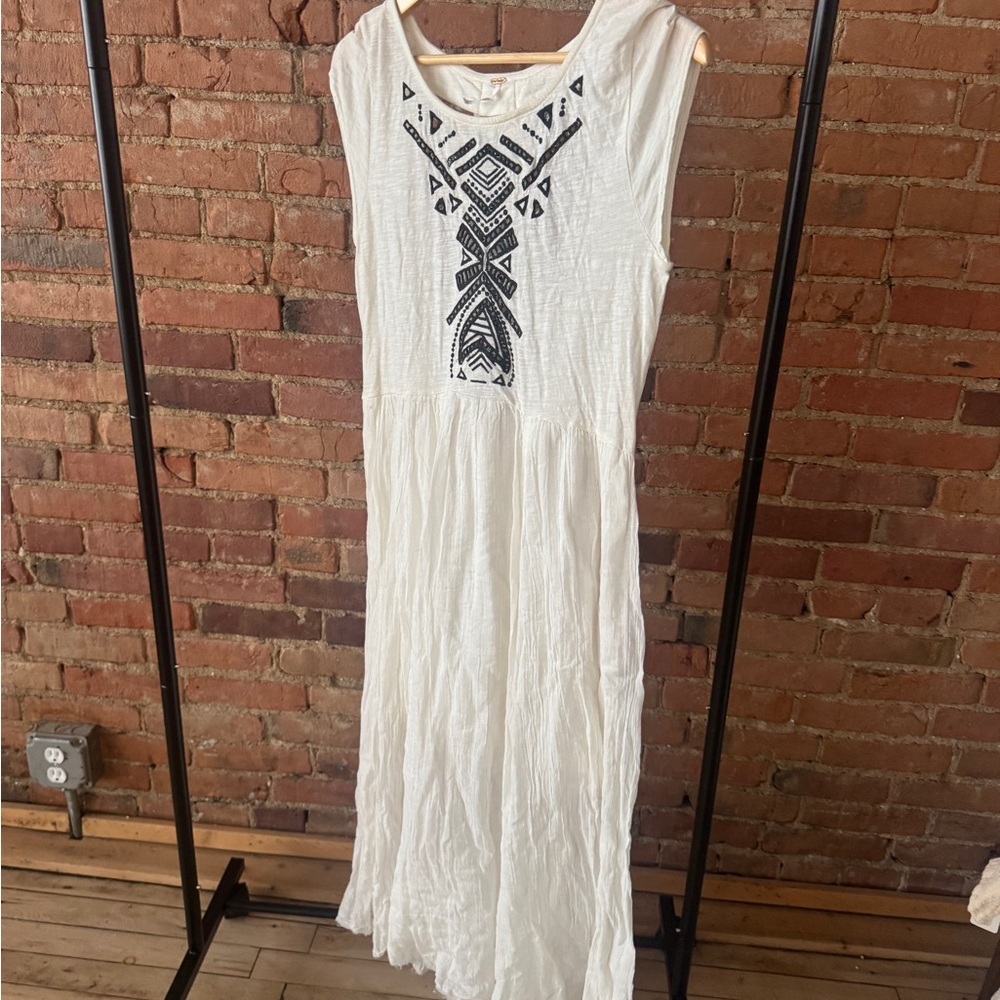 Free People White Maxi Dress with Black Pattern